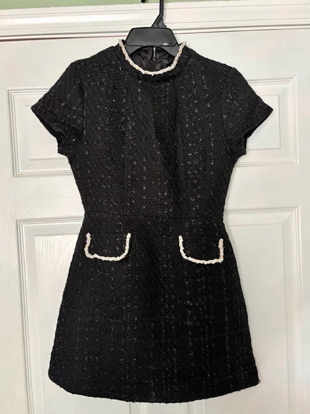 Black Tweed Mini Dress with Cream Trim